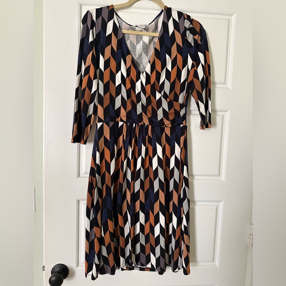 Boden Long Sleeve Geometric Dress - Black, Orange, White